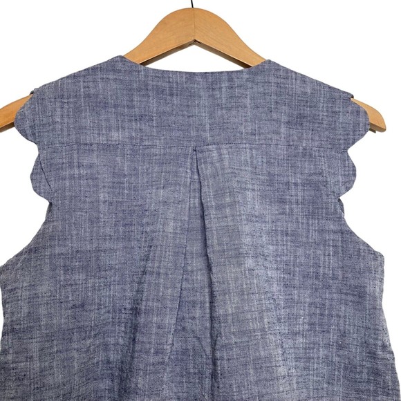 Allrow Blue Linen Cotton Blend Scalloped Sleeve Blouse Size Small - Picture 6 of 12